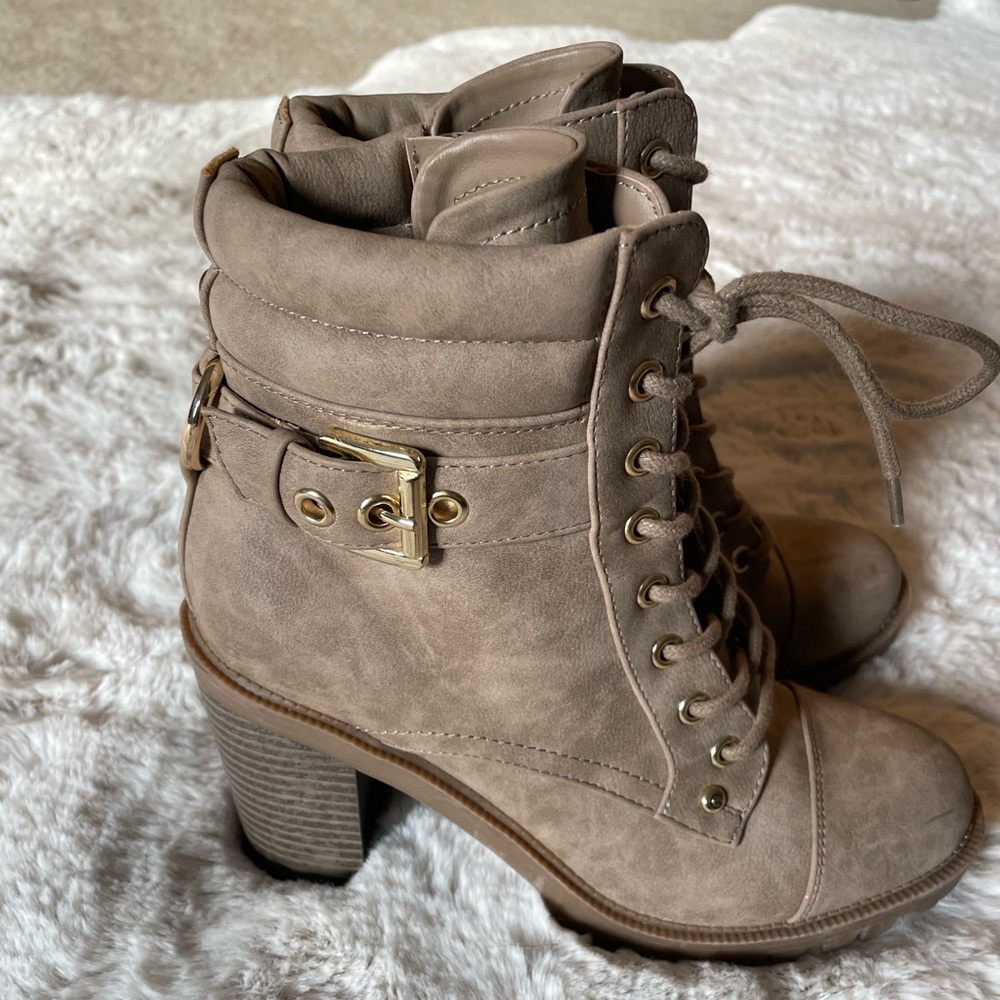 GBG Lace up Block Heel Ankle Booties